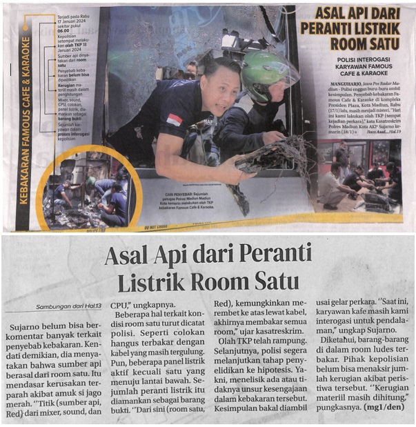 Asal Api Dari Peranti Listrik Room Satu, Polisi Interogasi Karyawan Famous Cafe dan Karaoke
