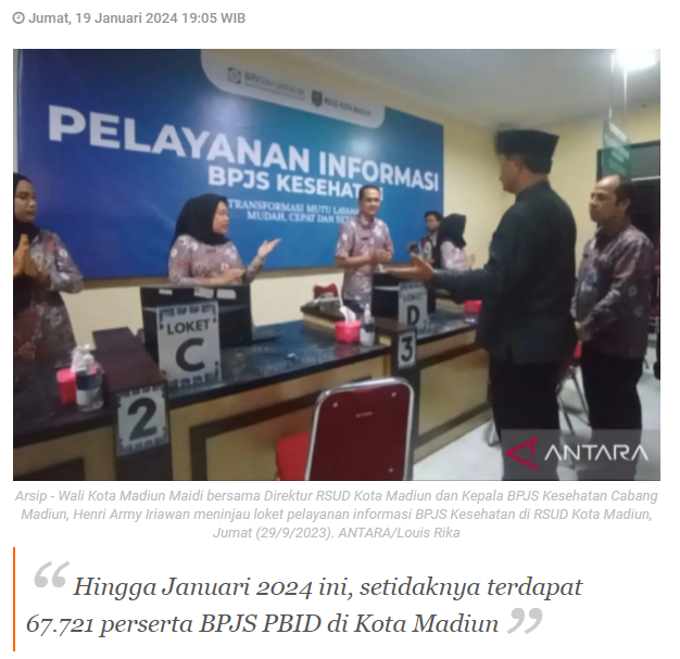 Peserta BPJS Kesehatan segmen PBID di Madiun capai 67.721 orang
