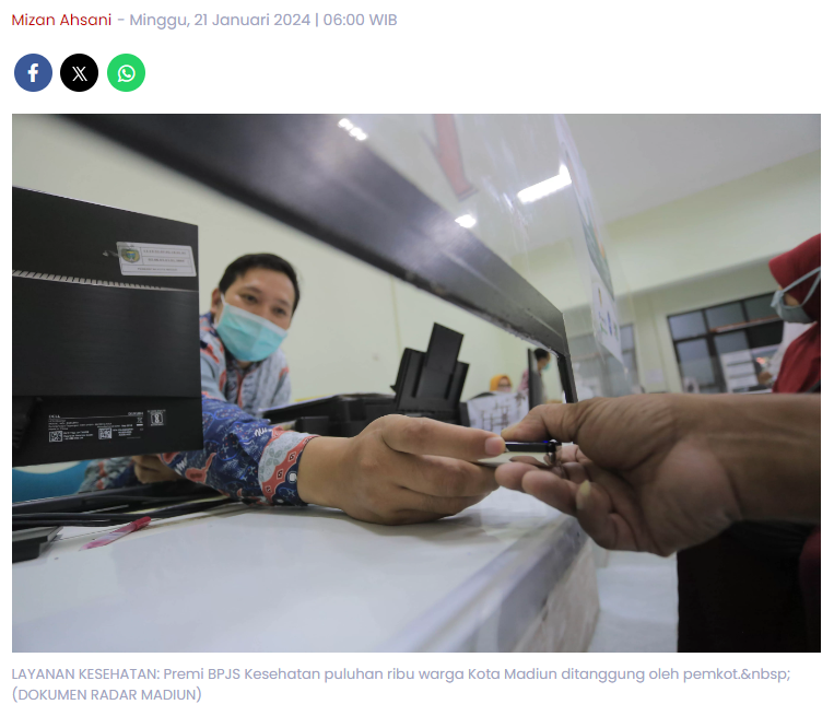 Pemkot Madiun Tanggung Iuran BPJS 67.721 Warga, Anggaran Tembus Rp 32 Miliar