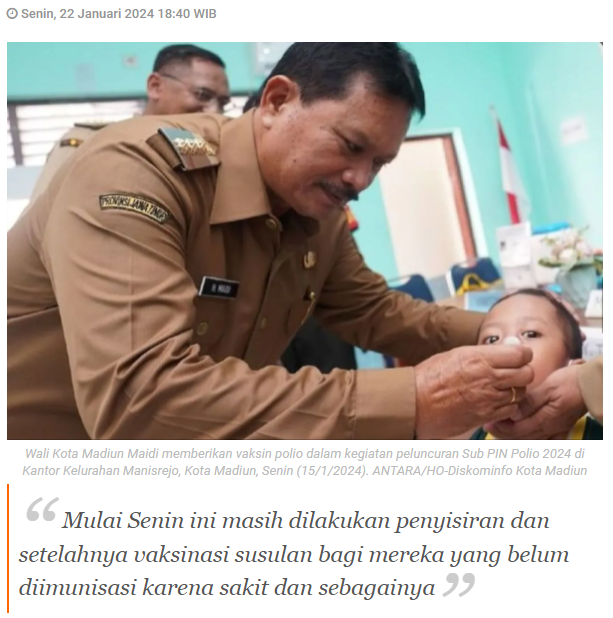 Sub PIN Polio putaran pertama Kota Madiun capai 108,3 persen