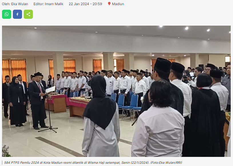 584 PTPS Pemilu 2024 Kota Madiun Resmi Dilantik