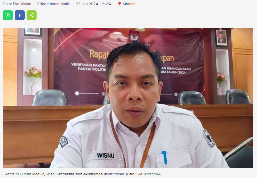 Pelantikan KPPS Pemilu Kota Madiun Dijadwalkan 25 Januari
