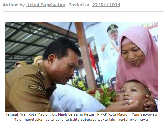 PIN Polio Tahap Pertama Usai, Capaian Kota Madiun 108,3 Persen