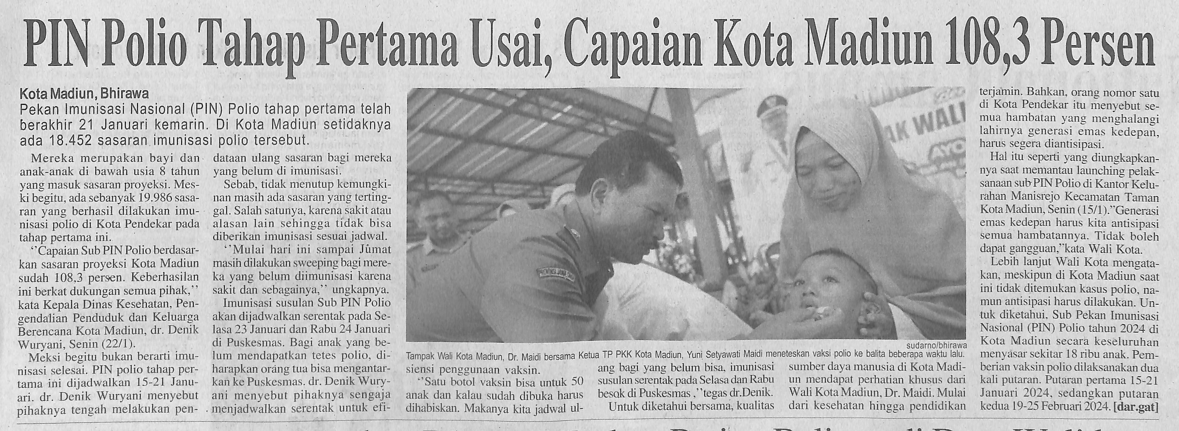PIN Polio Tahap Pertama Usai, Capaian Kota Madiun 108,3 Persen
