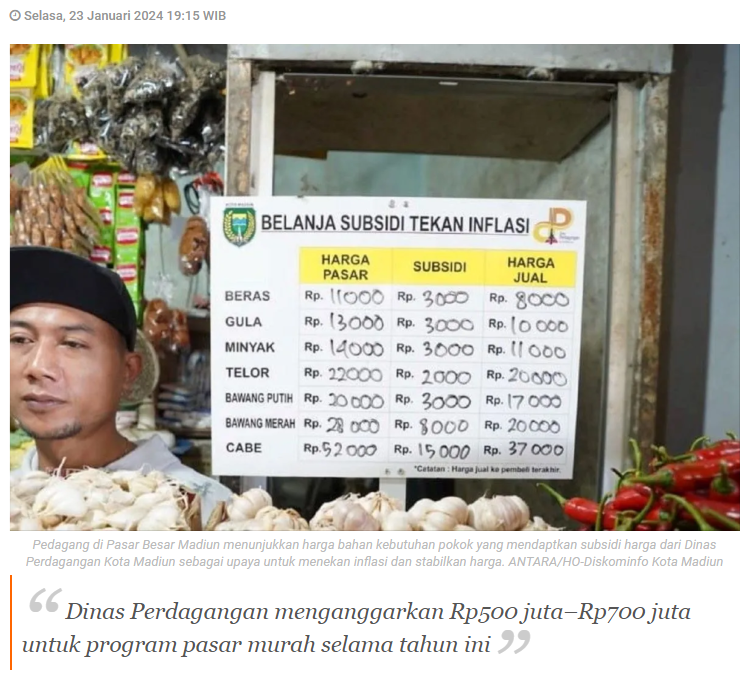 Pemkot Madiun anggarkan ratusan juta rupiah untuk pasar murah 2024