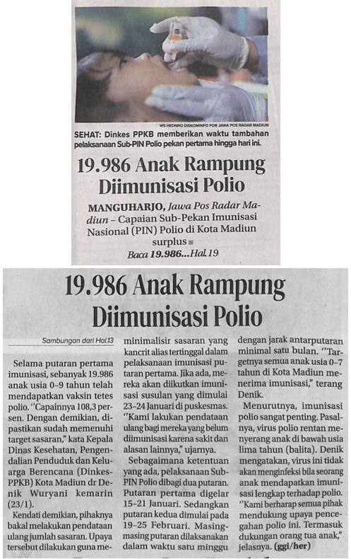 19.986 Anak Rampung Diimunisasi Polio