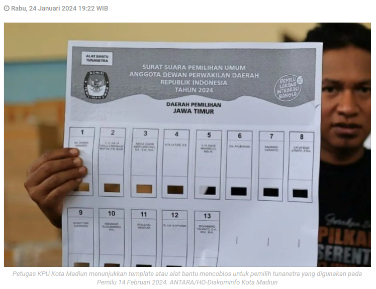 KPU Kota Madiun sediakan ratusan alat bantu tunanetra Pemilu 2024