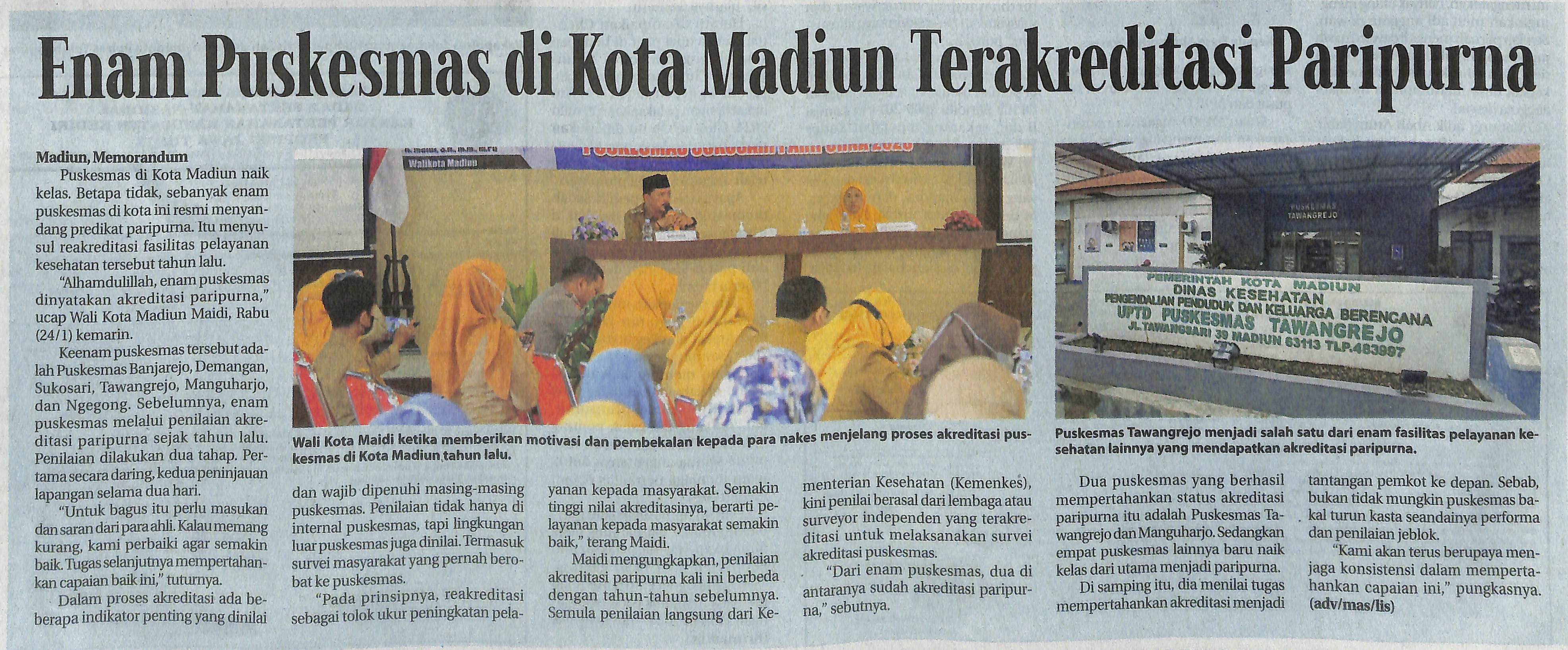 Enam Puskesmas di Kota Madiun Terakreditasi Paripurna