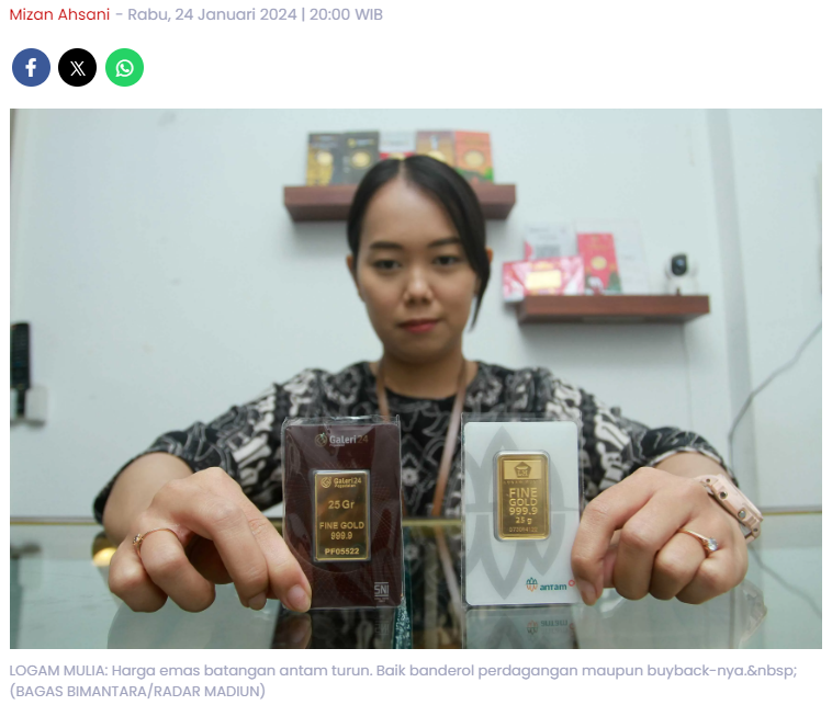Kesempatan Investasi buat Warga Madiun Raya, Emas Batangan Turun Harga