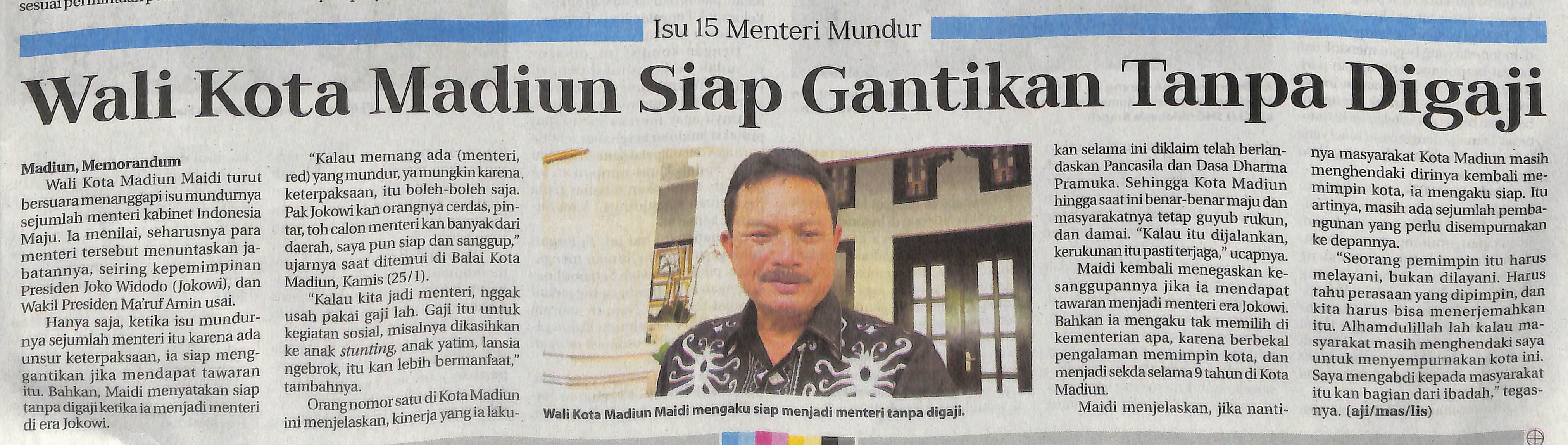 Isu 15 Menteri Mundur, Wali Kota Madiun Siap Gantikan Tanpa Digaji