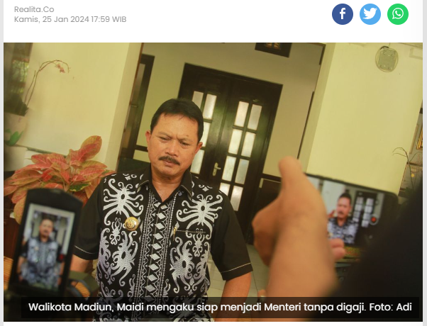 Banyak Menteri Diisukan Bakal Mundur, Wali Kota Madiun Siap Gantikan Tanpa Digaji