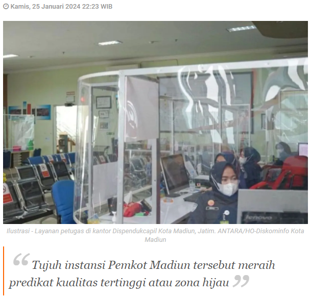 Tujuh OPD Pemkot Madiun raih penghargaan Ombudsman RI