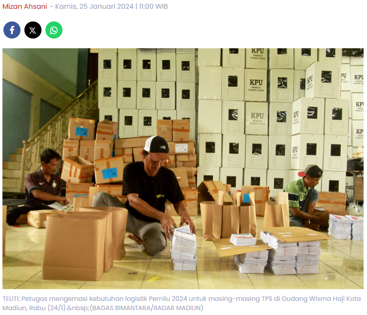 KPU Mulai Atur Kebutuhan Logistik 584 TPS di Kota Madiun, Pastikan Surat Suara Rusak Bakal Dimusnahkan