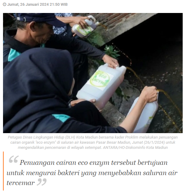 Pemkot Madiun tuangkan "Eco Enzym" guna tekan polusi air