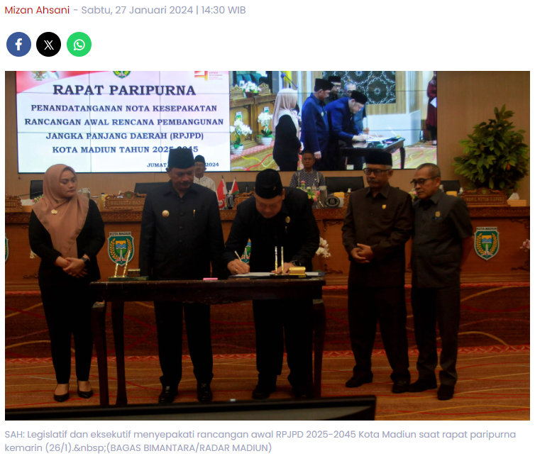 DPRD-Pemkot Tetapkan Ranwal RPJPD 2025–2045, Usung Visi Madiun Maju Mendunia