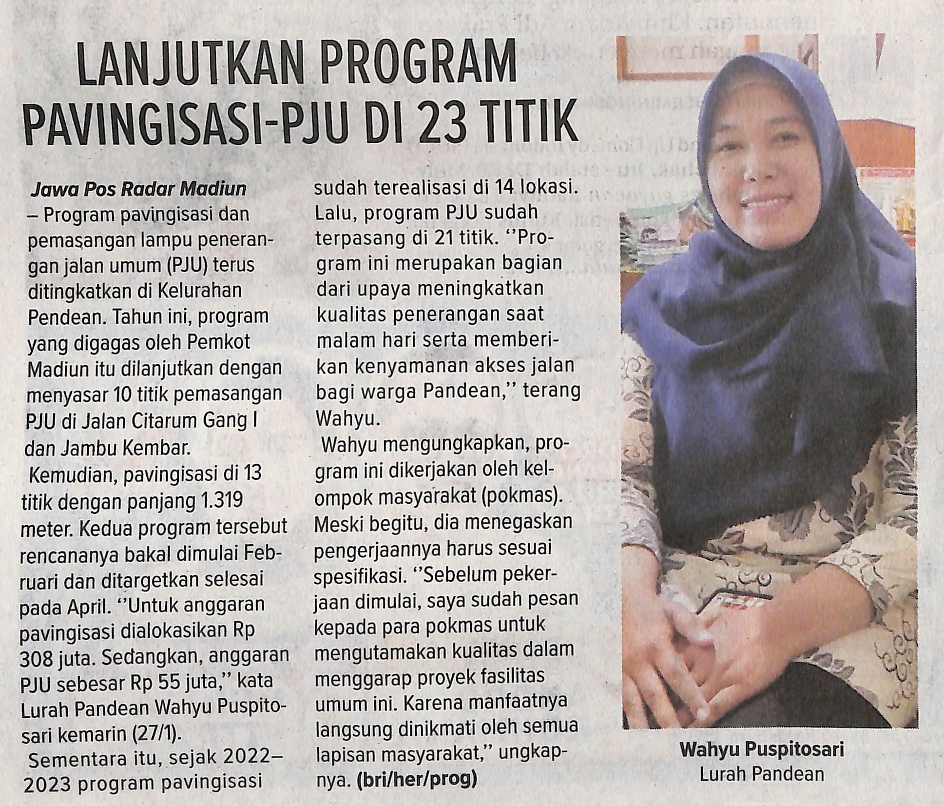 Lanjutkan Program Pavingisasi - PJU di 23 Titik