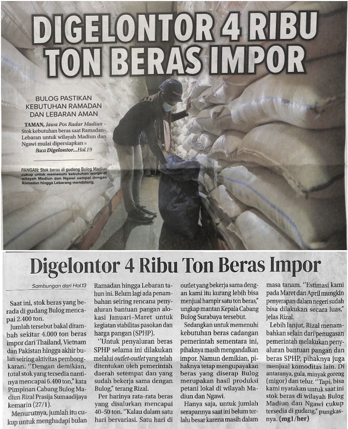 Digelontorkan 4 Ribu Ton Beras Impor, Bulog Pastikan Kebutuhan Ramadhan dan Lebaran Aman