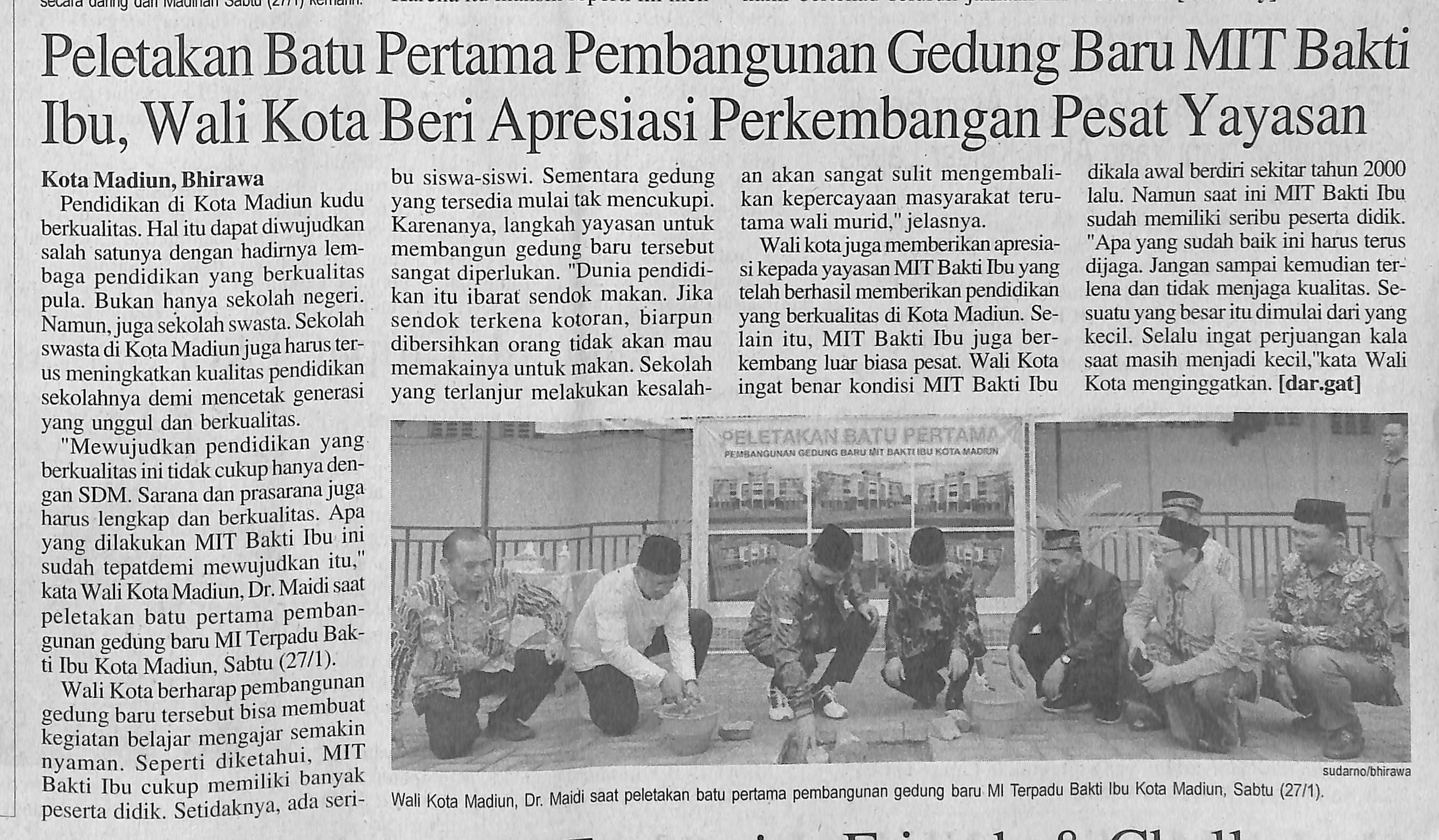 Peletakan Batu Pertama Pembangunan Gedung Baru MIT Bakti Ibu, Wali Kota Beri Apresiasi Perkembangan Pesat Yayasan
