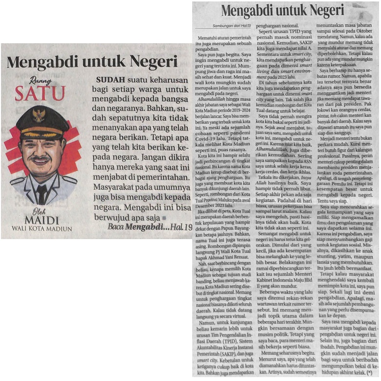 Ruang Satu Kota Madiun, Mengabdi untuk Negeri