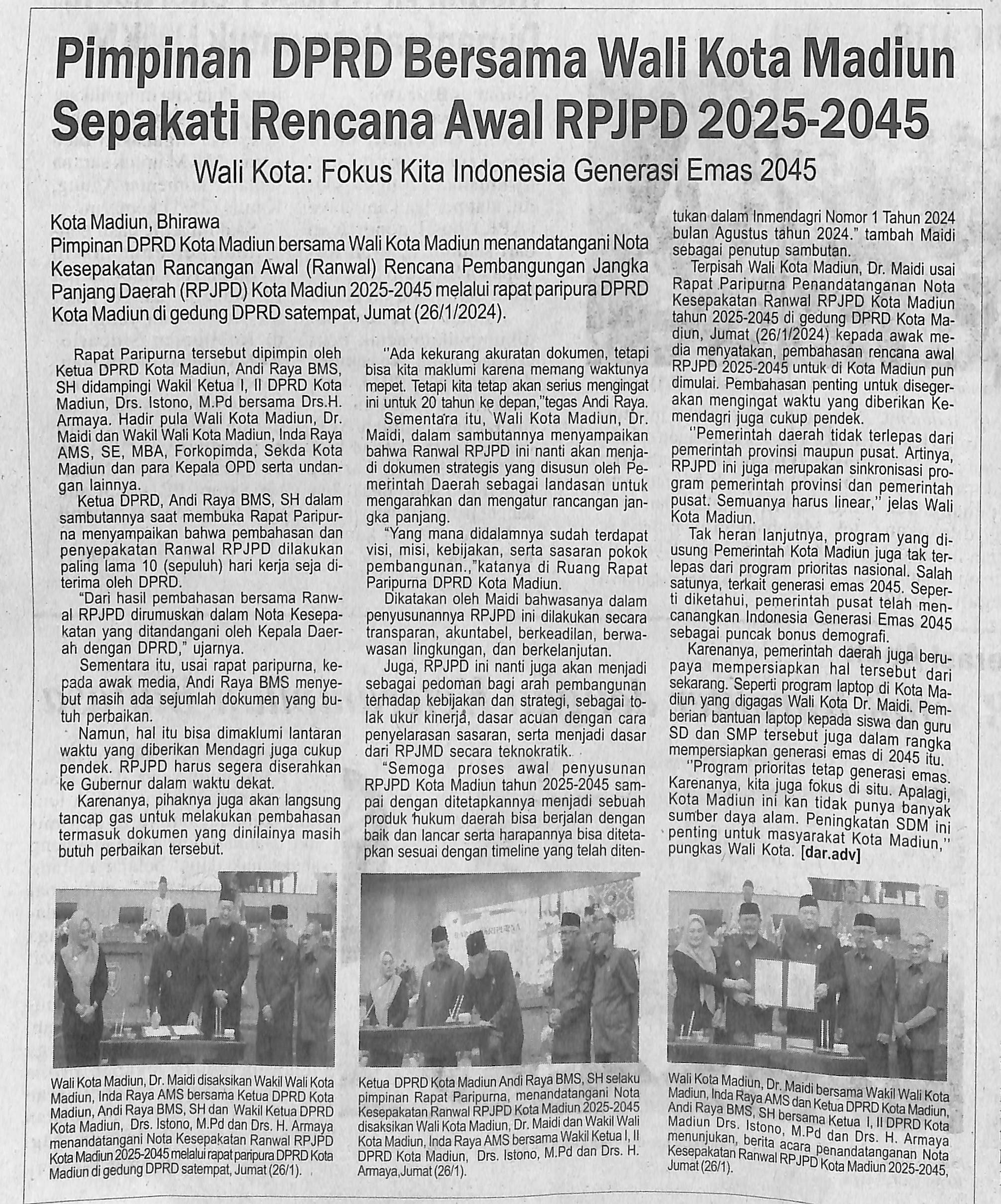 Pimpinan DPRD Bersama Wali Kota Madiun Sepakati Rencana Awal RPJPD 2025-2045