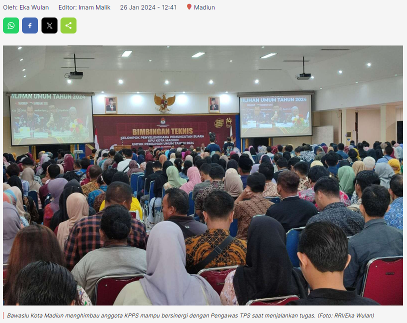 Bawaslu Kota Madiun Imbau KPPS Bersinergi dengan PTPS
