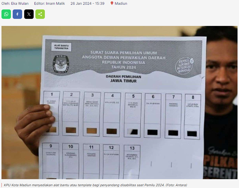 KPU Madiun Sediakan Template bagi Penyandang Tuna Netra