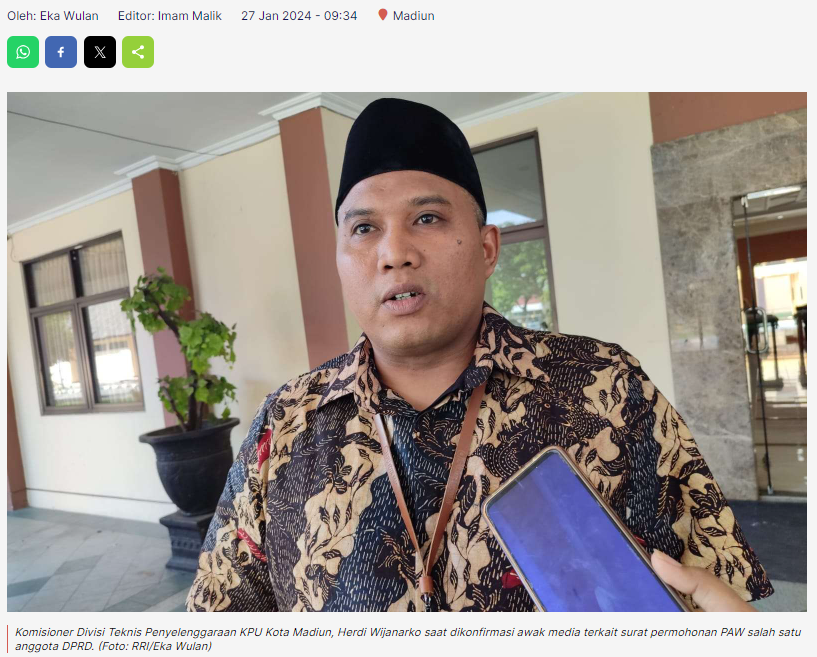 KPU Madiun Terima Surat Permohonan PAW Anggota DPRD
