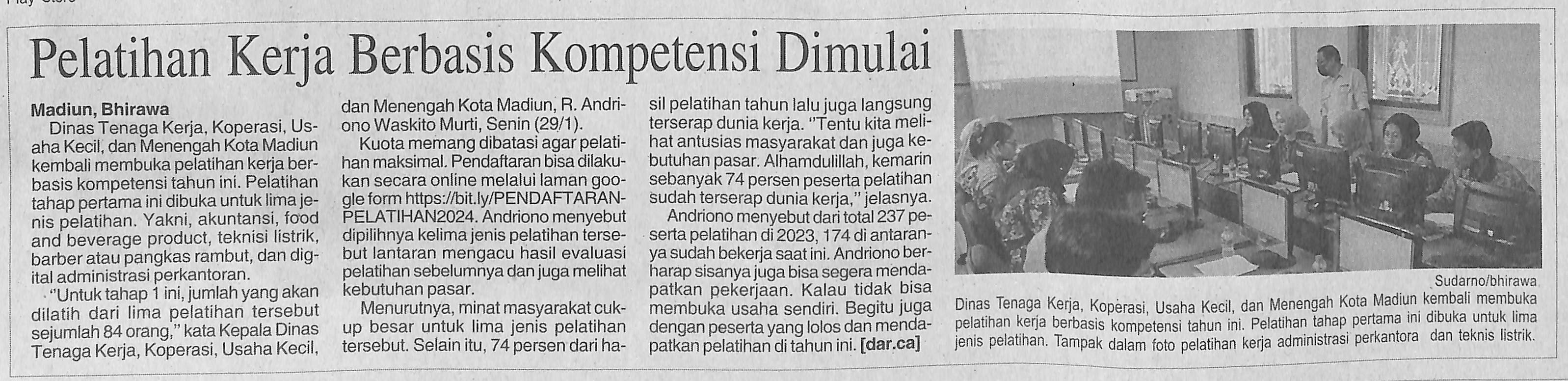 Pelatihan Kerja Berbasis Kompetensi Dimulai