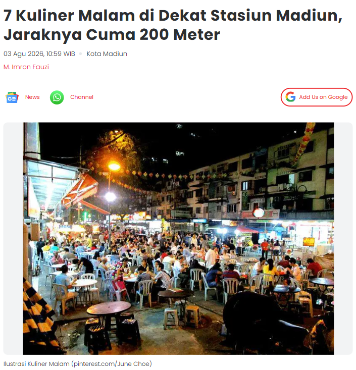 7 Kuliner Malam di Dekat Stasiun Madiun, Jaraknya Cuma 200 Meter