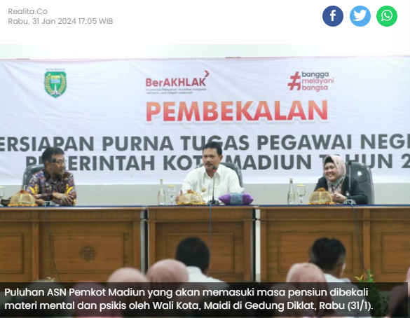 Puluhan ASN di Kota Madiun Dibekali Motivasi Jelang Purna Tugas