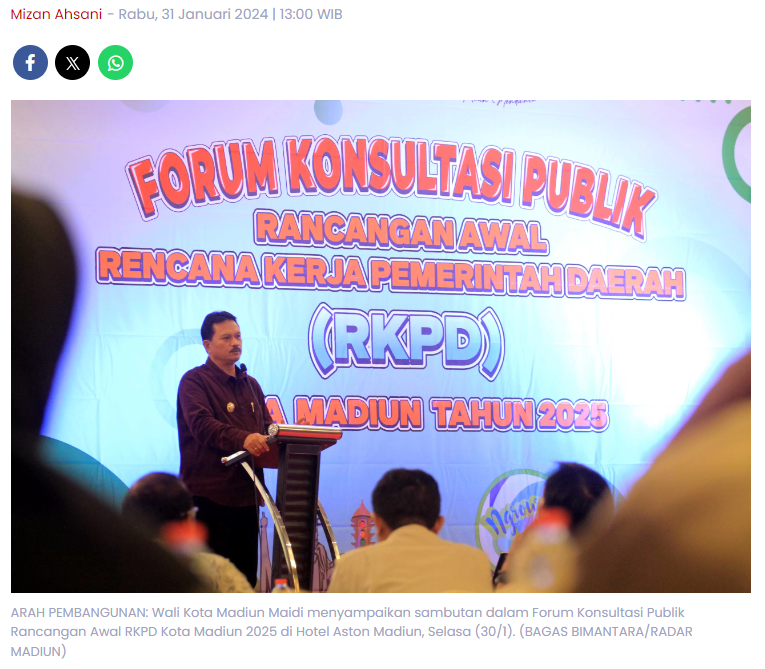 RKPD 2025 Kota Madiun Fokus Transformasi Ekonomi, Sosial–Tata Kelola Pemerintahan