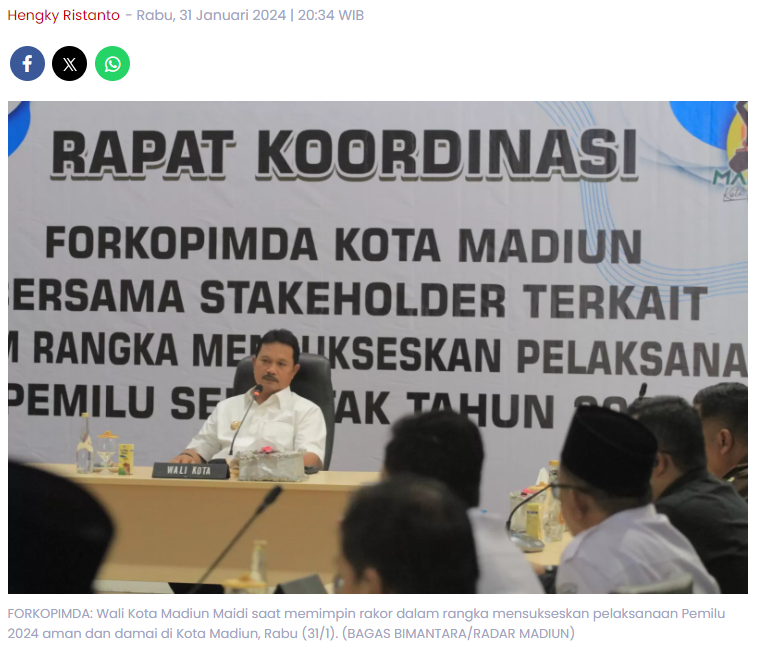 Wali Kota Maidi Inginkan Pelaksanaan Pemilu 2024 di Kota Madiun Berjalan Aman dan Damai