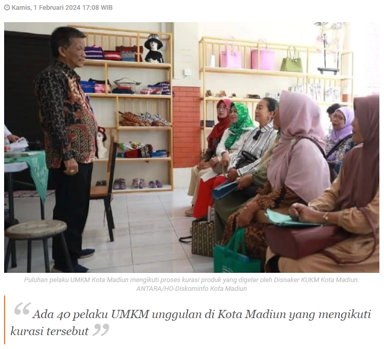 Disnaker KUKM Kota Madiun lakukan kurasi produk