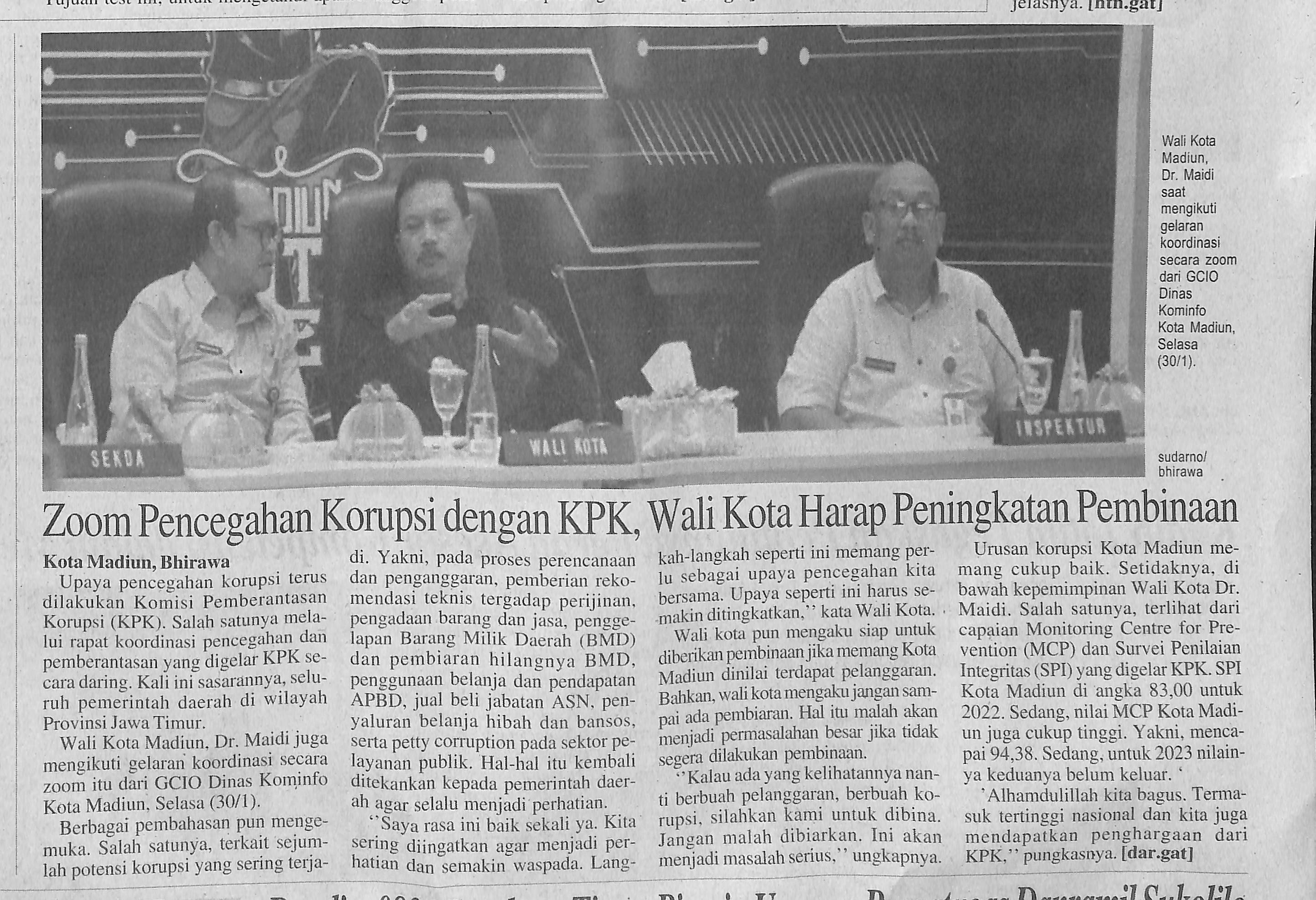 Zoom Pencegahan Korupsi dengan KPK, Wali Kota Harap Peningkatan Pembinaan