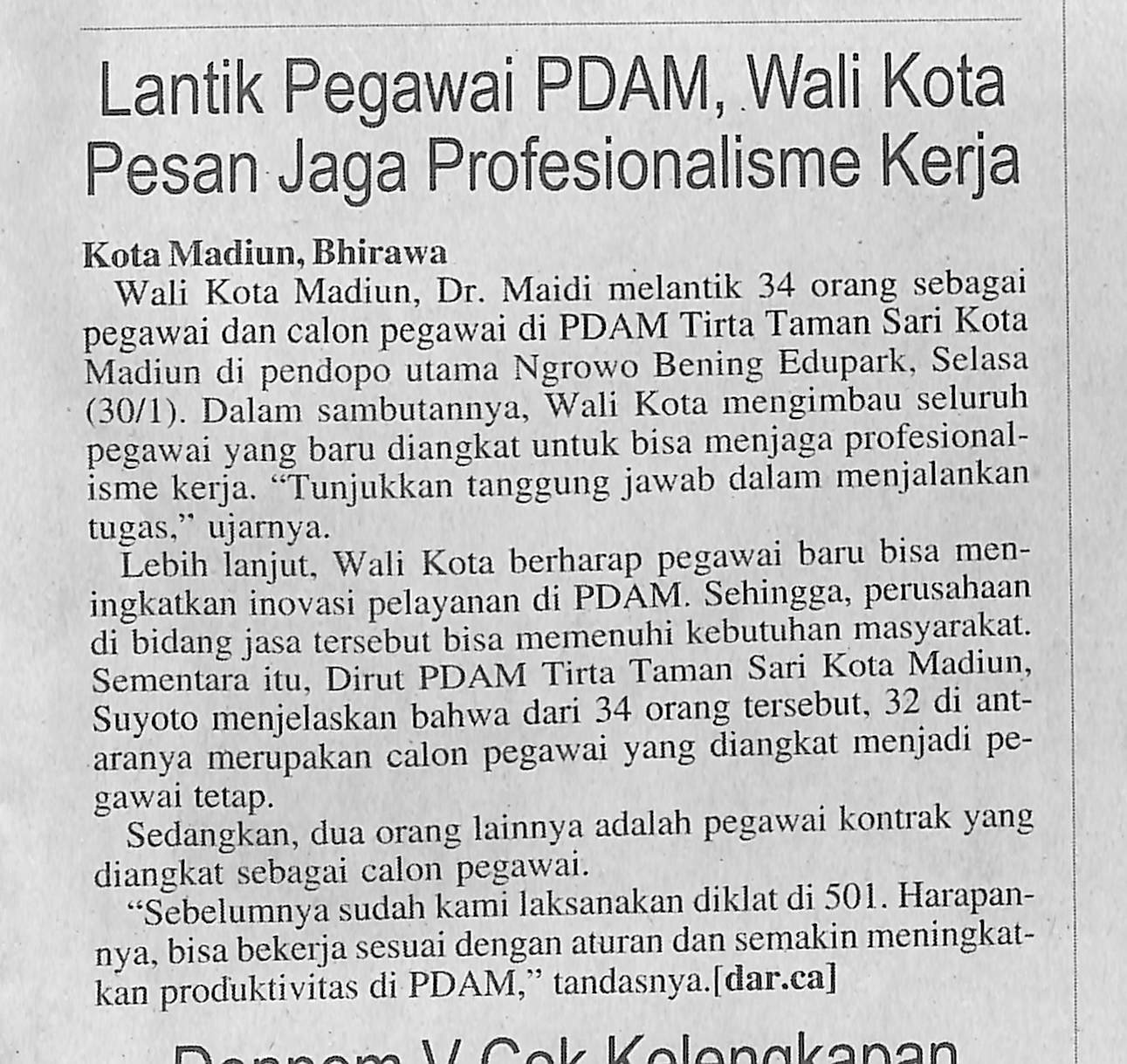 Lantik Pegawai PDAM, Wali Kota Pesan Jaga Profesionalisme Kerja