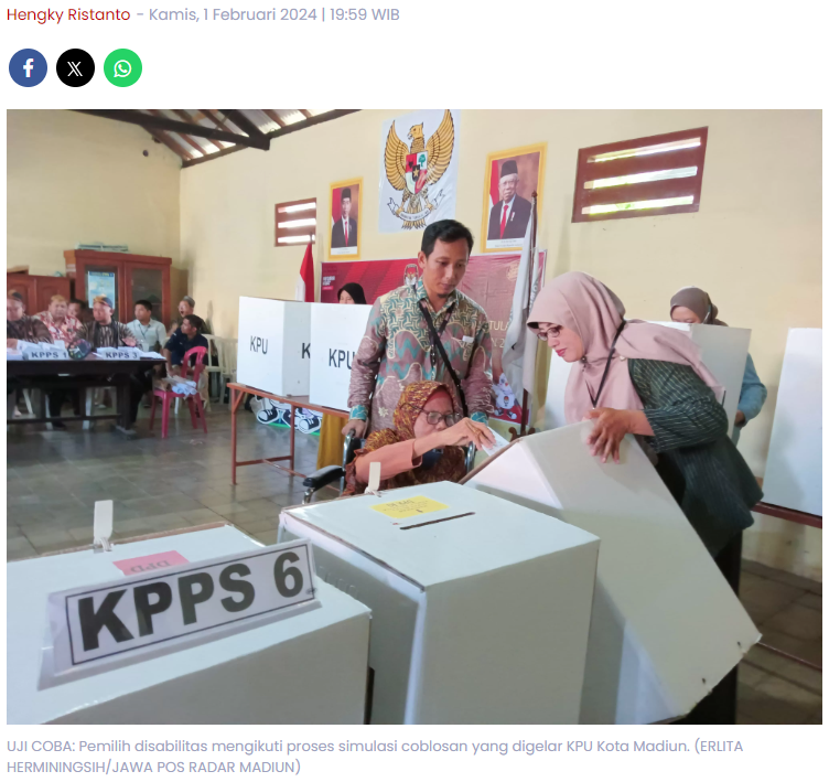 KPU Kota Madiun Gelar Simulasi Coblosan, Pemilih hanya Butuh Waktu Lima Menit untuk Nyoblos
