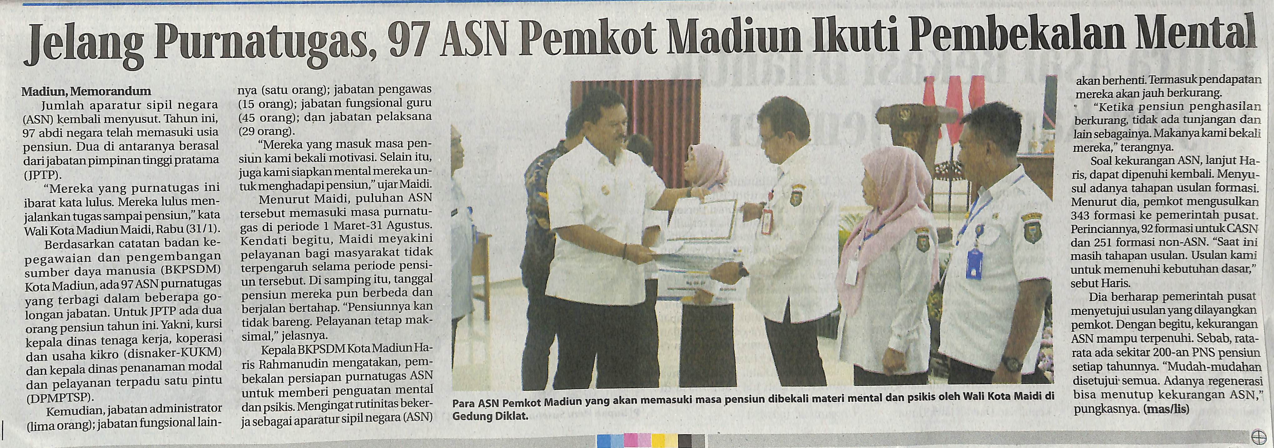 Jelang Purnatugas, 97 ASN Pemkot Madiun Ikuti Pembekalan Mental