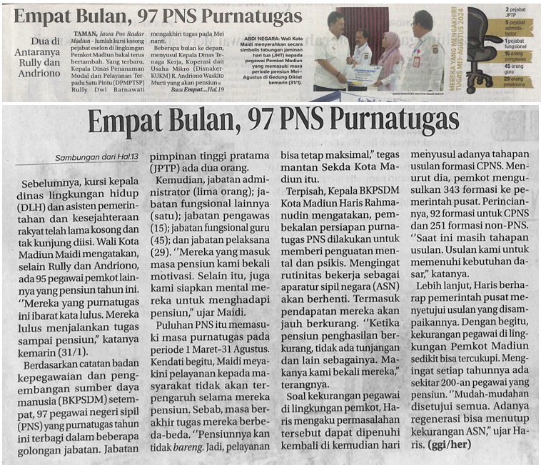 Empat Bulan, 97 PNS Purnatugas, Dua Diantaranya Rully dan Andriono