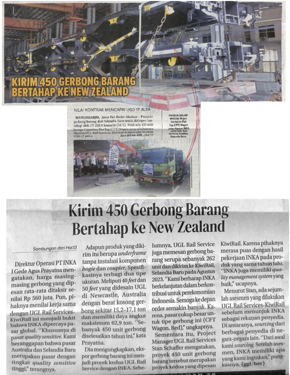 Kirim 450 Gerbong Barang Bertahap Ke New Zealand, Nilai Kontrak Mencapai USD 17 Juta