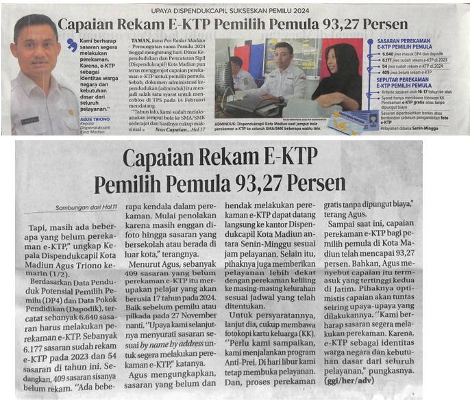Upaya Dispendukcapil Sukseskan Pemilu 2024, Capaian Rekam E-KTP Pemilih Pemula 93,27 Persen