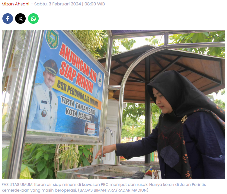 Sejumlah Keran Air Siap Minum di Kota Madiun Mampet dan Rusak, Disperkim Ambil Alih dari Perumda