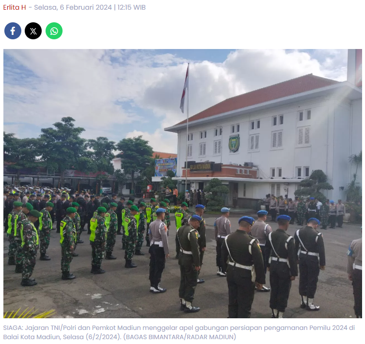Amankan Pemilu 2024 di Kota Madiun, Polri/TNI Bakal Lakukan Patroli Skala Besar