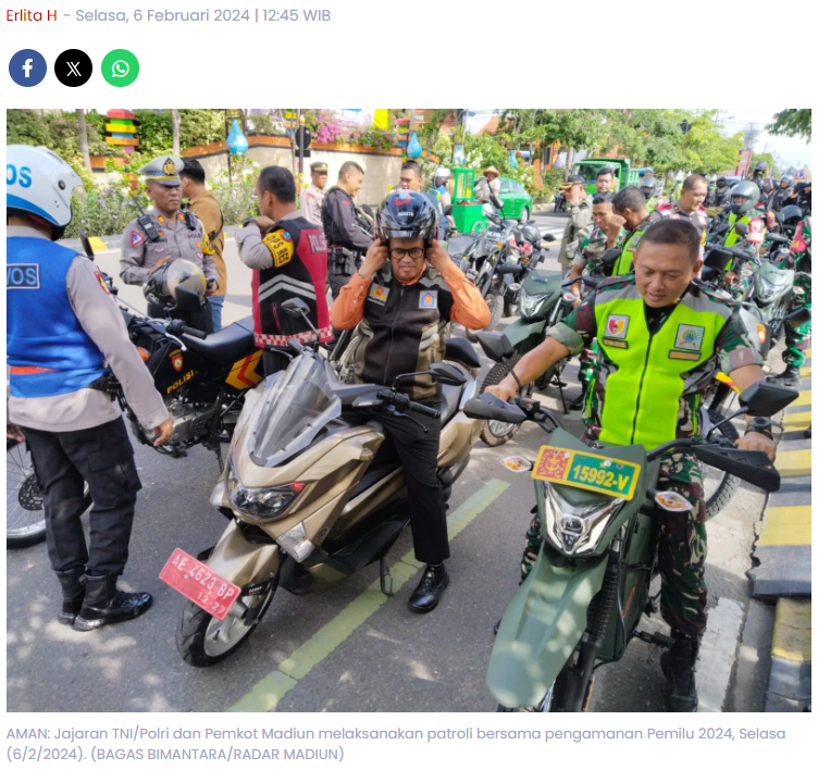 Di Kota Madiun, Setiap TPS Bakal Dijaga Satu Anggota TNI/Polri