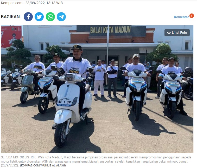 Ajak ASN Gunakan Motor Listrik, Wali Kota Madiun: Ini Hemat, Bisa Menekan Inflasi