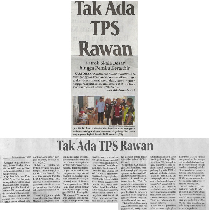 Tak Ada TPS Rawan, Patroli Skala Besar hingga Pemilu Berakhir