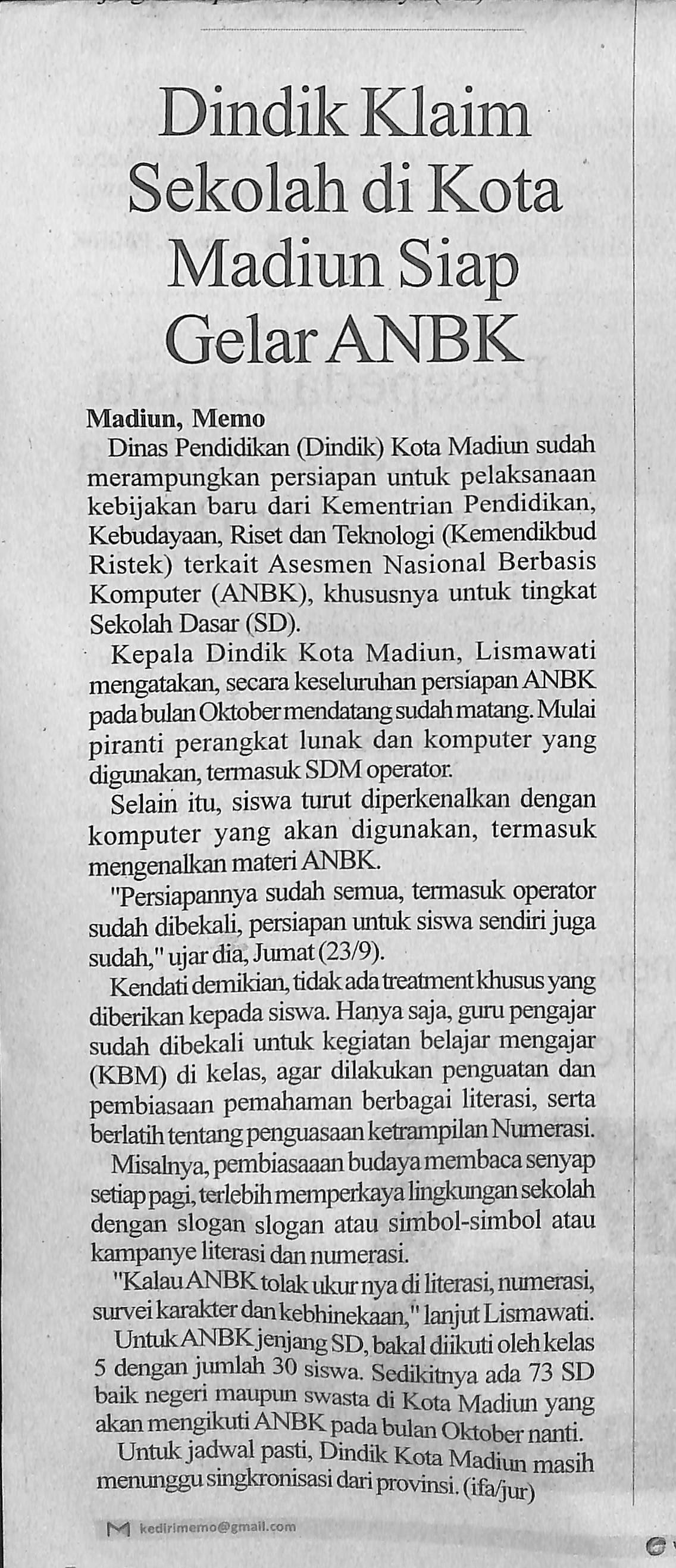 Dindik Klaim Sekolah di Kota Madiun Siap Gelar ANBK