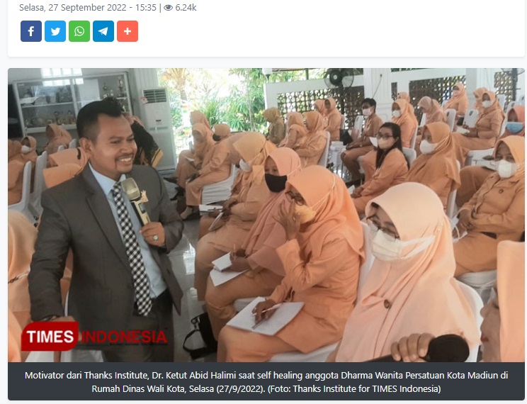 Anggota Dharma Wanita Persatuan Kota Madiun Ikuti Self Healing Gandeng Thanks Institute