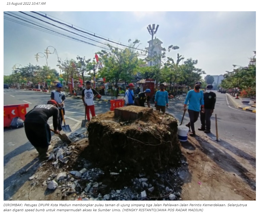 Pulau Taman di Jalan Pahlawan Dibongkar, Diganti Speed Bumb