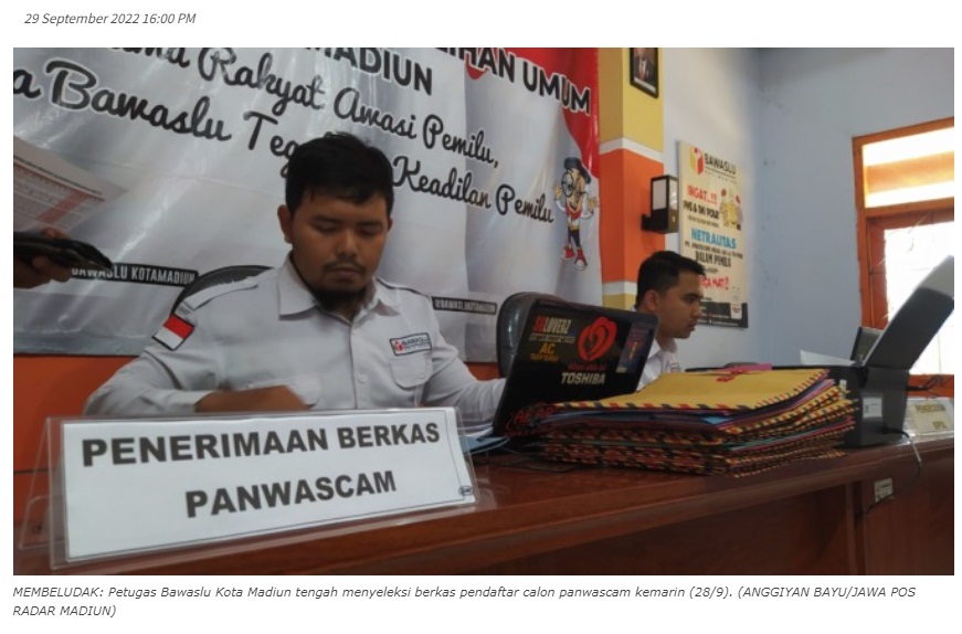 Pendaftar Panwascam Kota Madiun Membludak, Butuh 9 Orang, yang Mendaftar 121