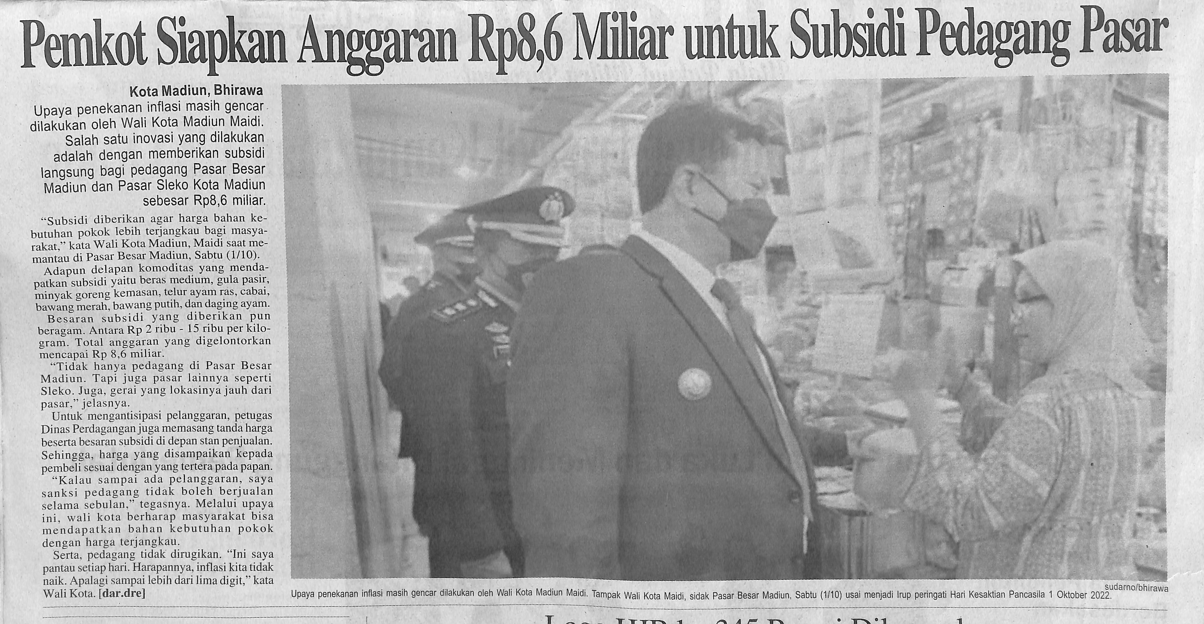 Pemkot Siapkan Anggaran Rp 8,6 Miliar Untuk Subsidi Pedagang Pasar